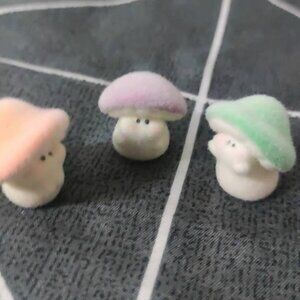Set of 3 Mini Flocked Mushroom Figures